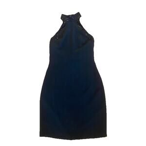 Black Tie Oleg Cassini 90s black high neck sleeveless Beaded Formal Dress Size 6